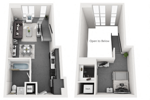 Floor plan for 1 bed, 1 bath, 796 sqft